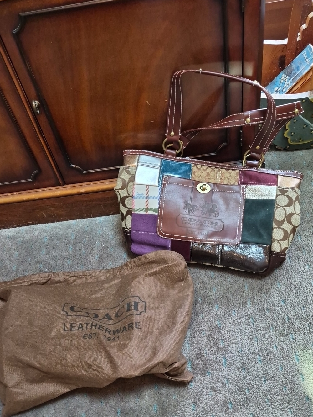 Coach Patchwork Signature Shoulder Bag in Brown, Purple, Blue and Cream! NWT!!!